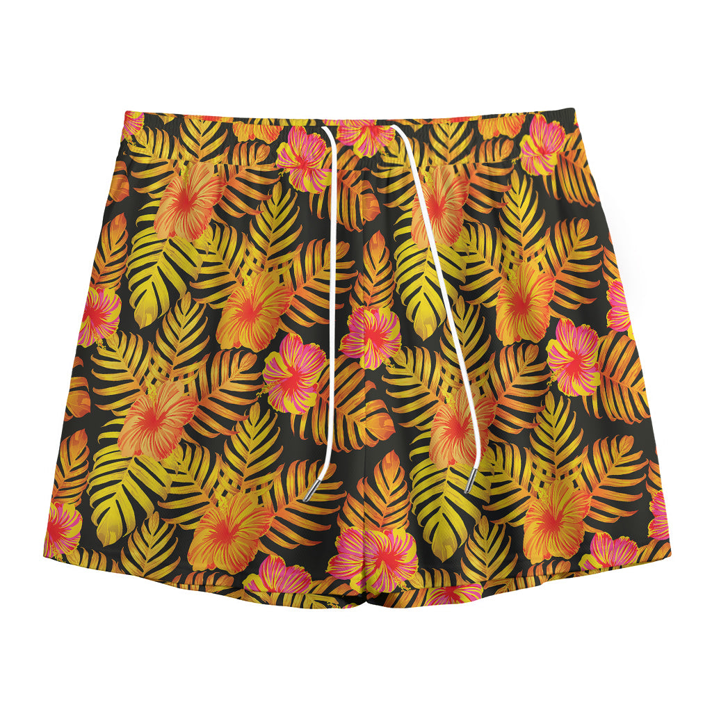Yellow Hawaiian Tropical Pattern Print Mesh Shorts