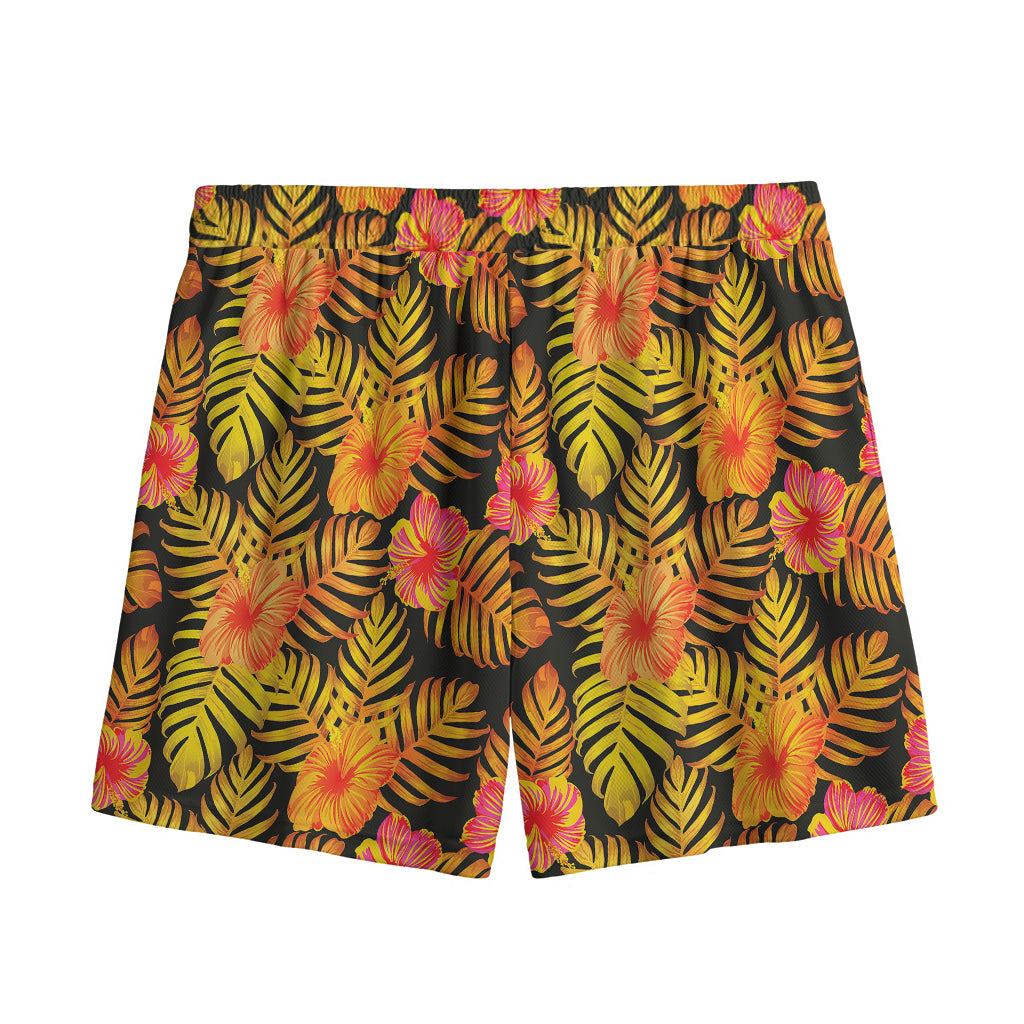 Yellow Hawaiian Tropical Pattern Print Mesh Shorts