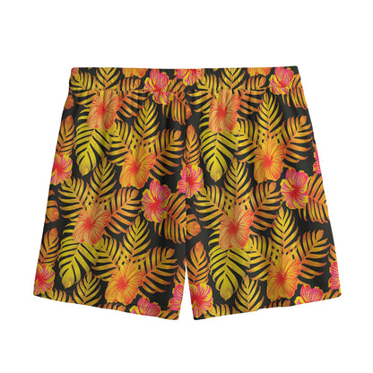 Yellow Hawaiian Tropical Pattern Print Mesh Shorts