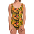 Yellow Hawaiian Tropical Pattern Print One Piece Swimsuit