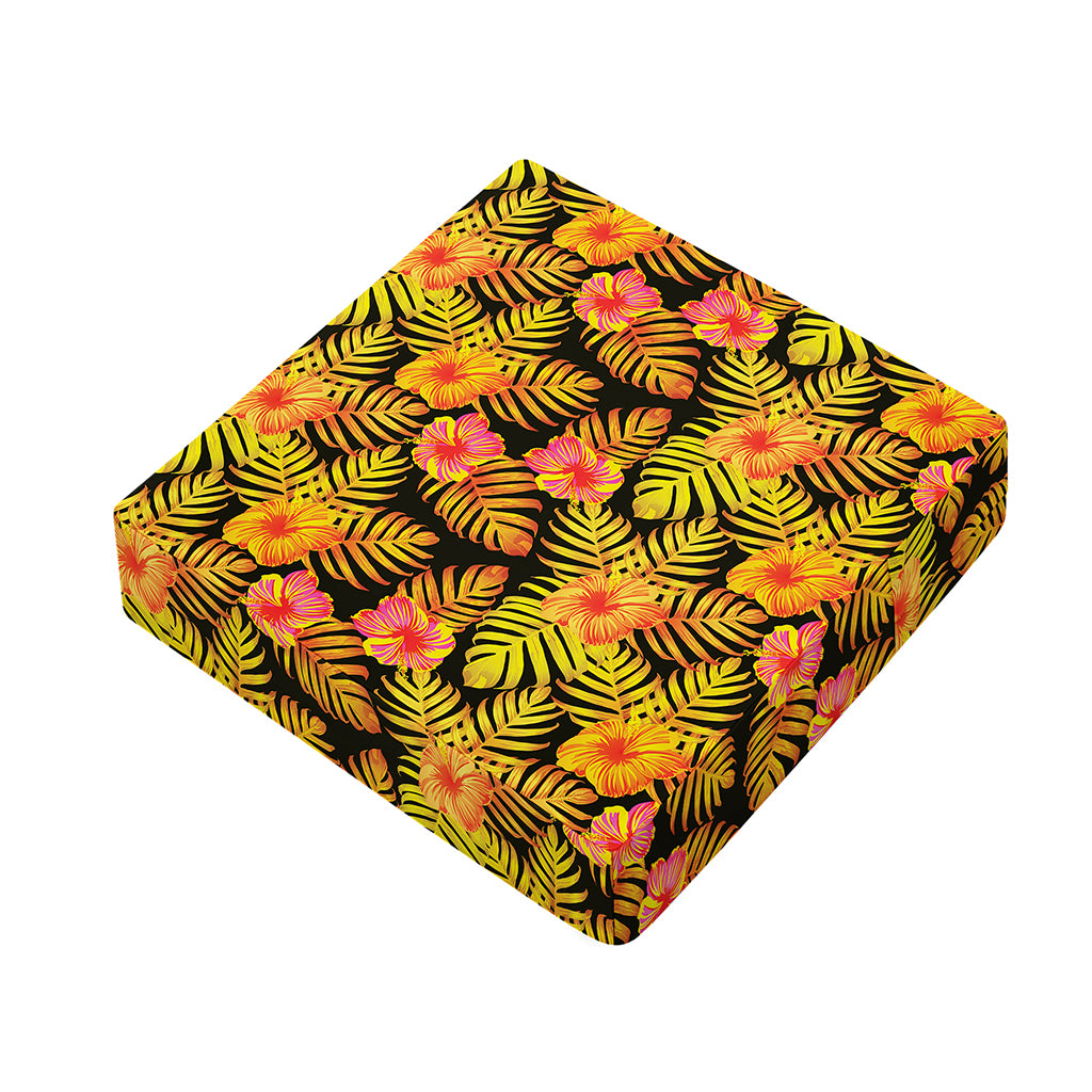 Yellow Hawaiian Tropical Pattern Print Outdoor Seat Cushion Cover