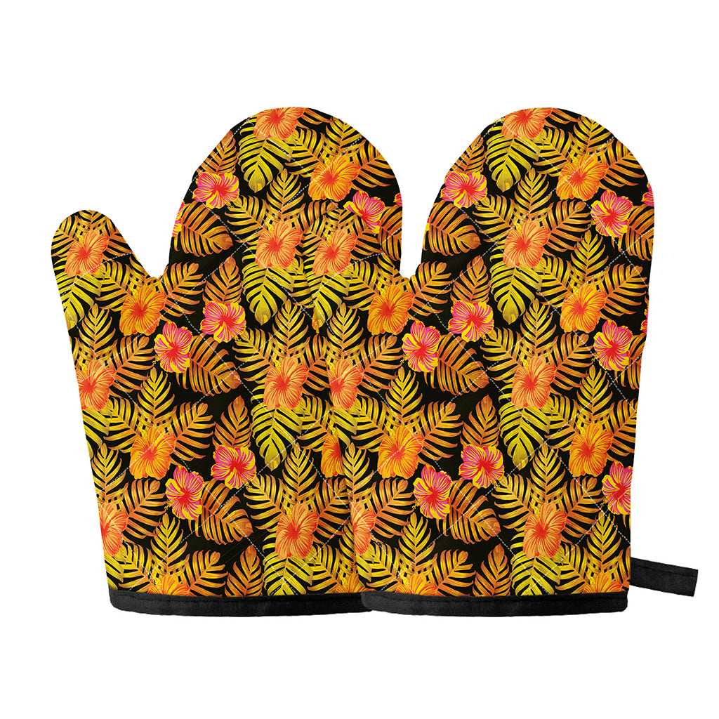 Yellow Hawaiian Tropical Pattern Print Oven Mitts