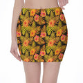 Yellow Hawaiian Tropical Pattern Print Pencil Mini Skirt
