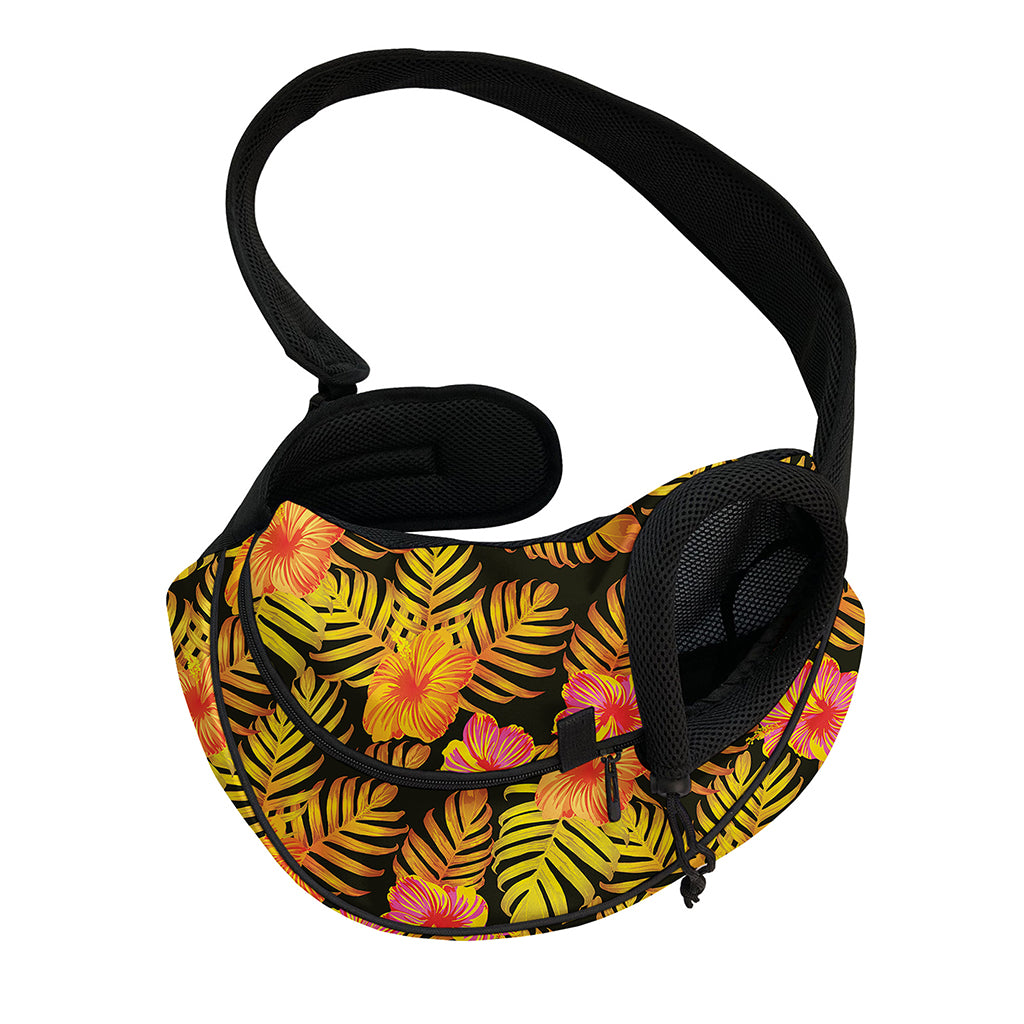 Yellow Hawaiian Tropical Pattern Print Pet Sling Carrier