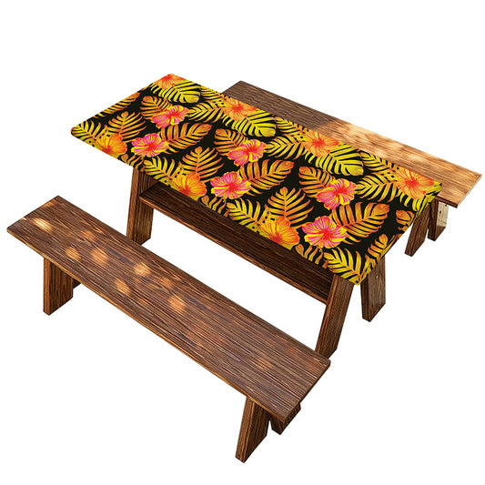 Yellow Hawaiian Tropical Pattern Print Picnic Table Cover