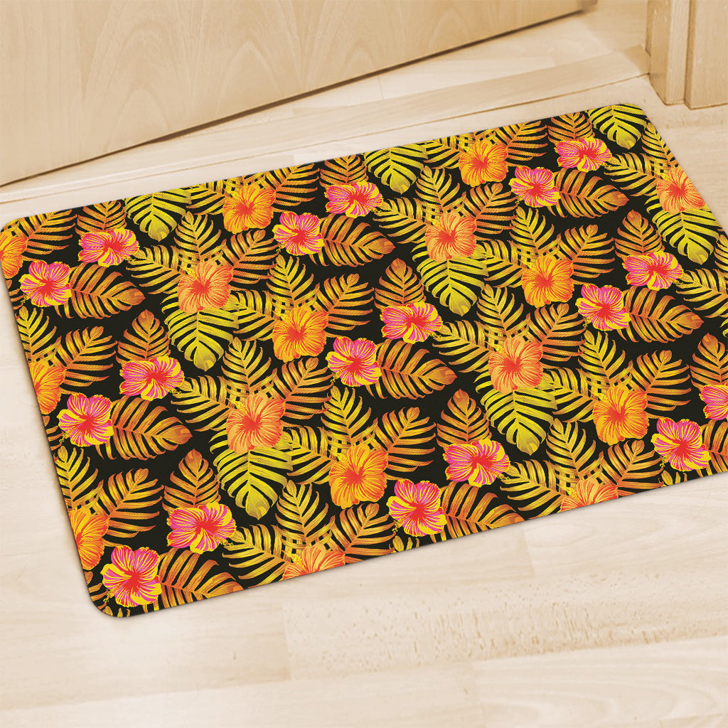 Yellow Hawaiian Tropical Pattern Print Polyester Doormat