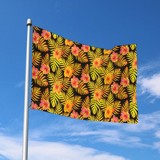 Yellow Hawaiian Tropical Pattern Print Polyester Flag