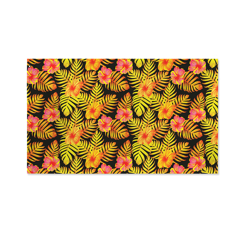 Yellow Hawaiian Tropical Pattern Print Polyester Flag