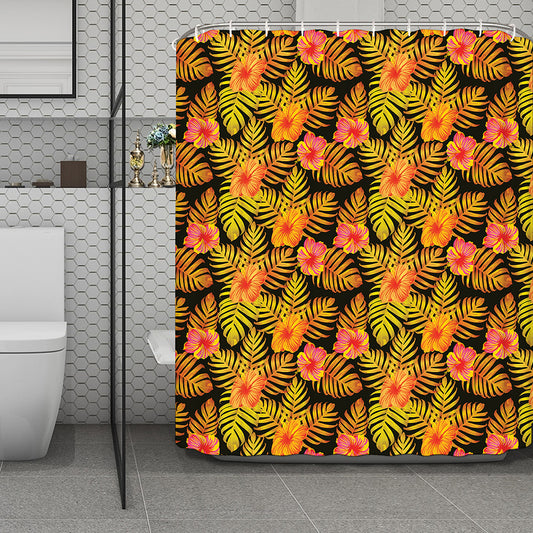 Yellow Hawaiian Tropical Pattern Print Polyester Shower Curtain