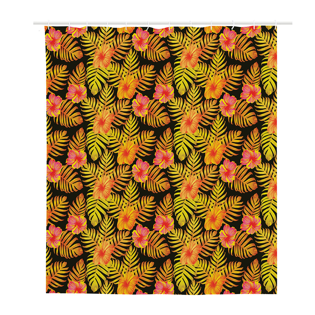 Yellow Hawaiian Tropical Pattern Print Polyester Shower Curtain