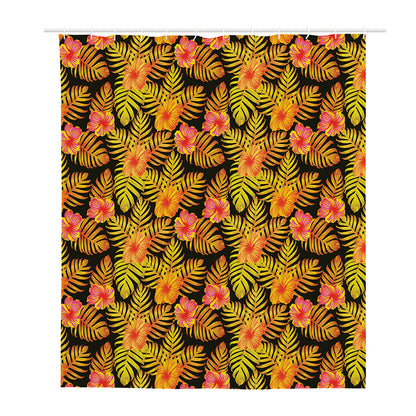 Yellow Hawaiian Tropical Pattern Print Polyester Shower Curtain
