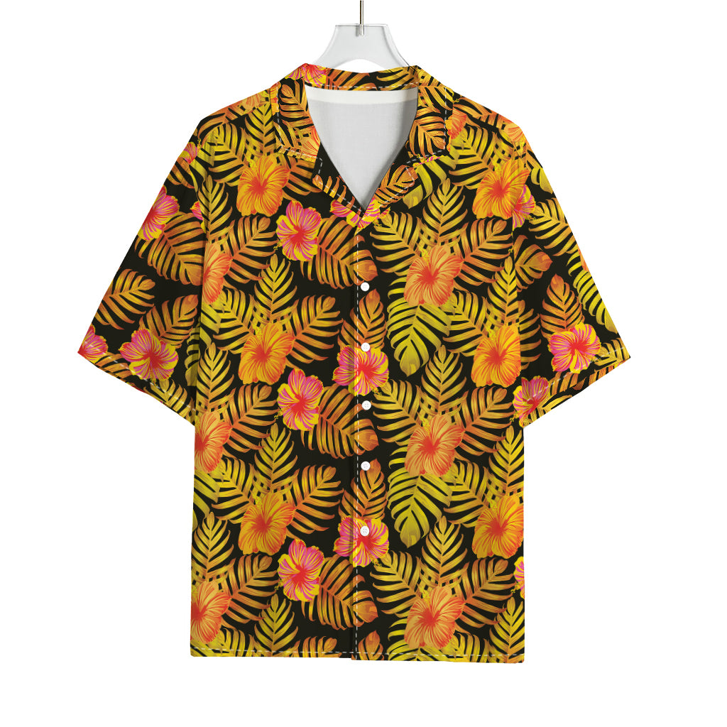 Yellow Hawaiian Tropical Pattern Print Rayon Hawaiian Shirt