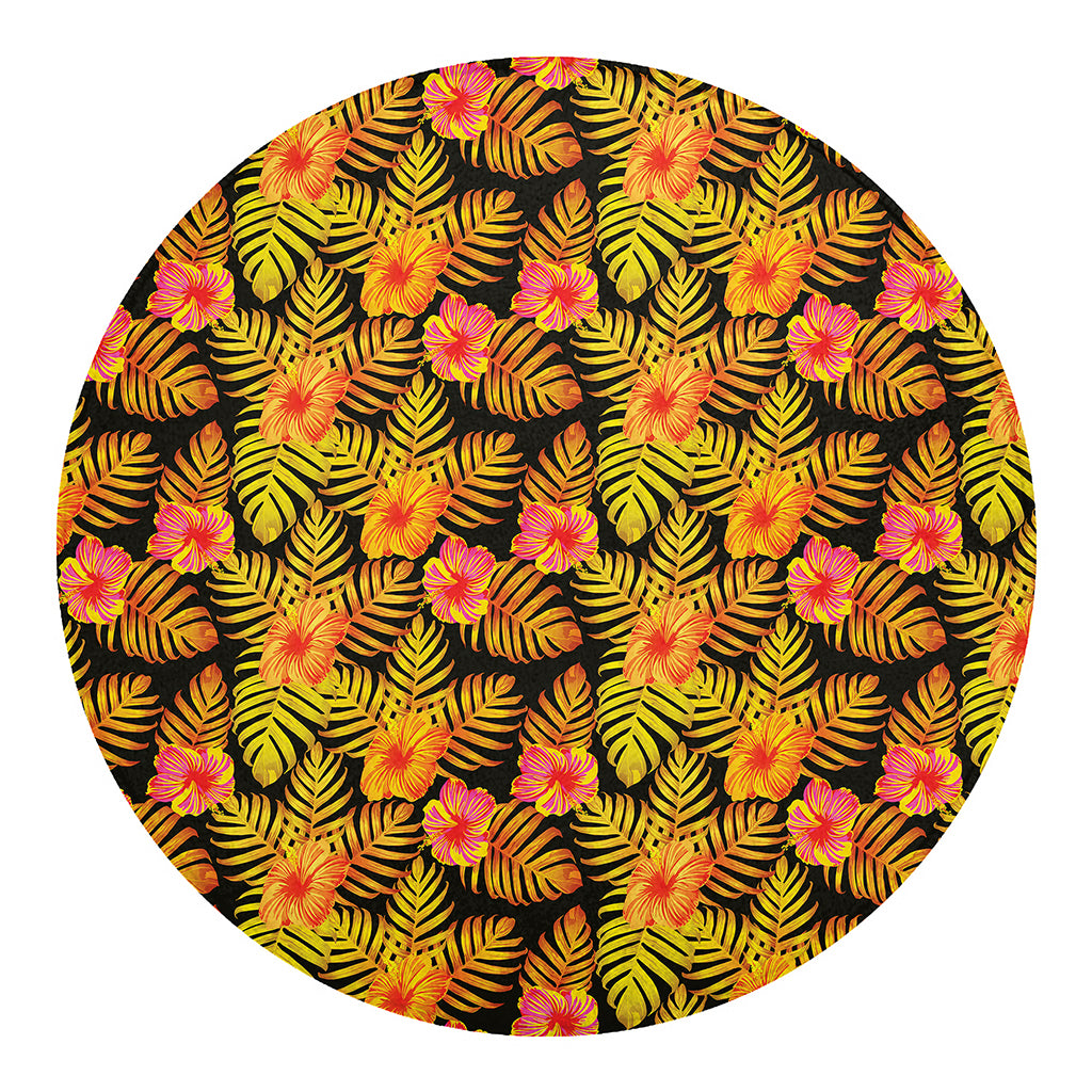 Yellow Hawaiian Tropical Pattern Print Round Blanket