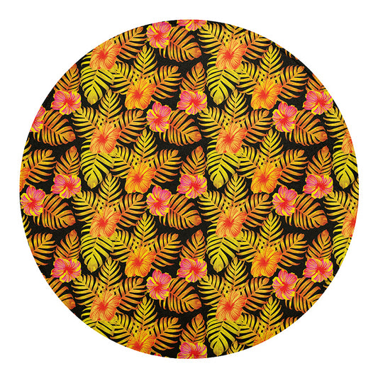 Yellow Hawaiian Tropical Pattern Print Round Blanket