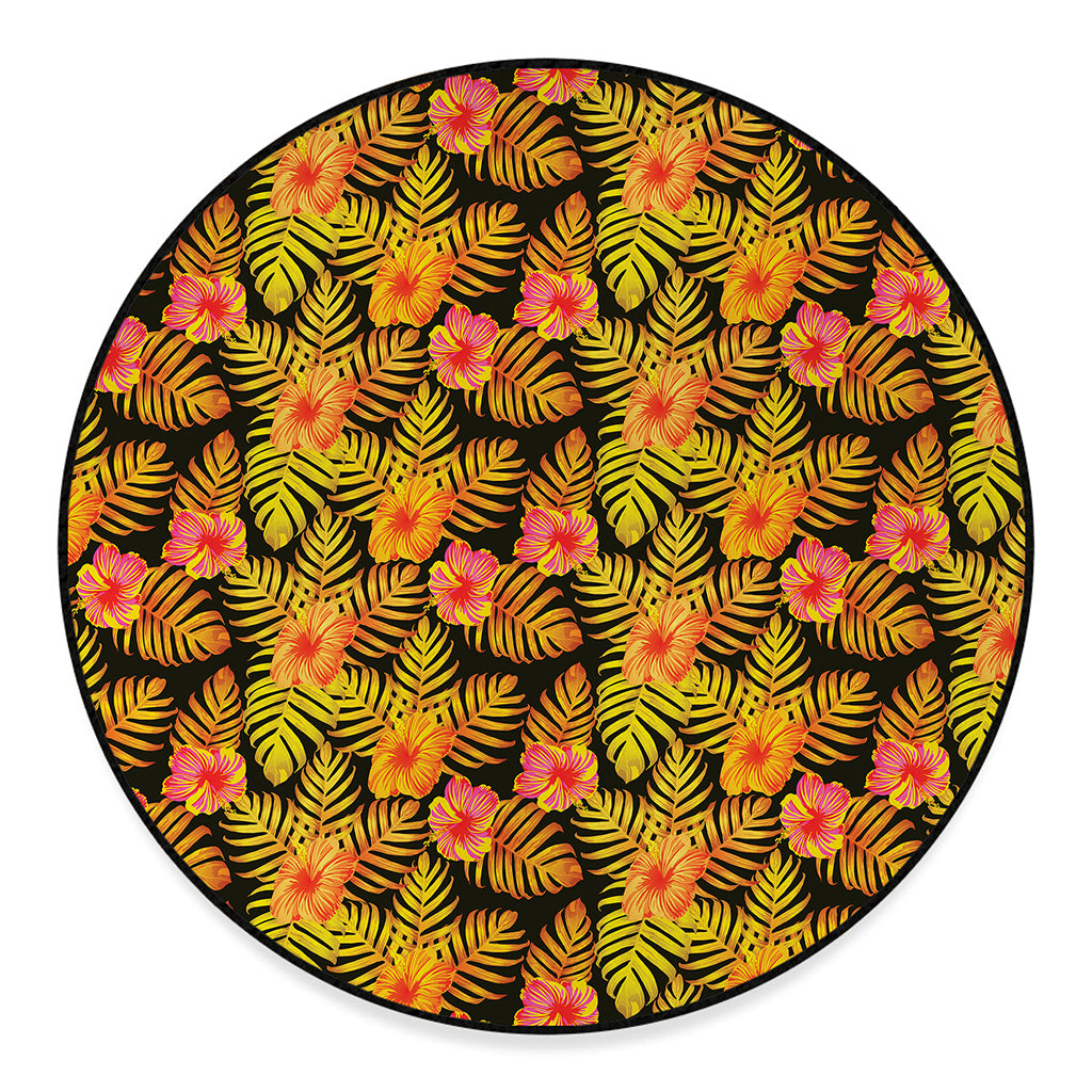 Yellow Hawaiian Tropical Pattern Print Round Floor Mat