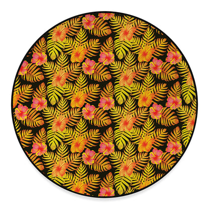 Yellow Hawaiian Tropical Pattern Print Round Floor Mat