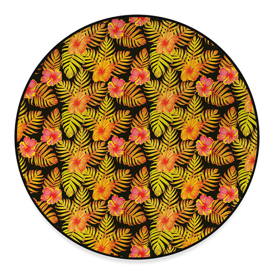 Yellow Hawaiian Tropical Pattern Print Round Floor Mat