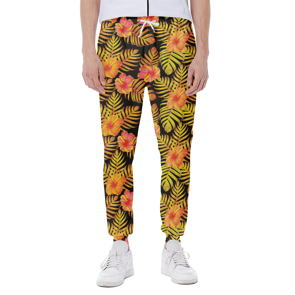 Yellow Hawaiian Tropical Pattern Print Scuba Joggers