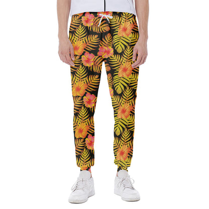 Yellow Hawaiian Tropical Pattern Print Scuba Joggers