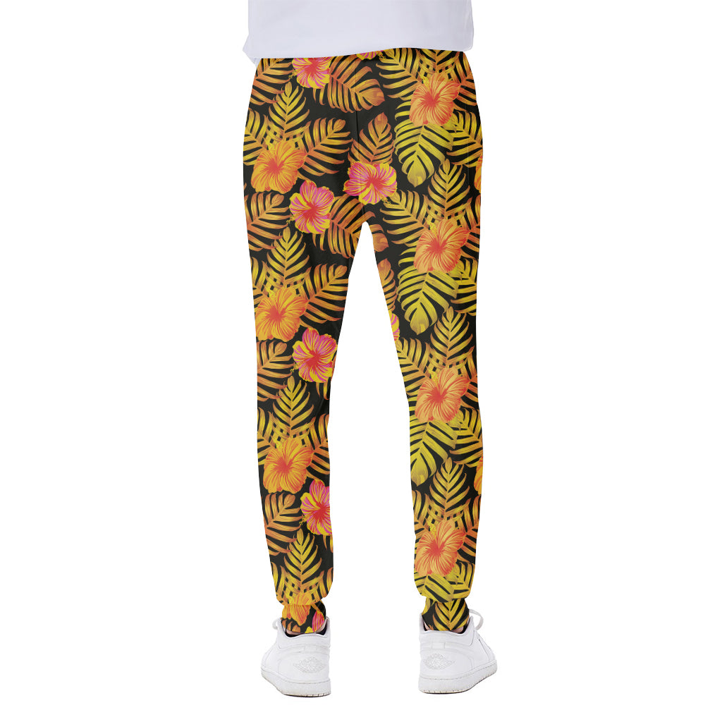 Yellow Hawaiian Tropical Pattern Print Scuba Joggers