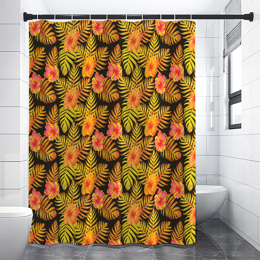 Yellow Hawaiian Tropical Pattern Print Shower Curtain