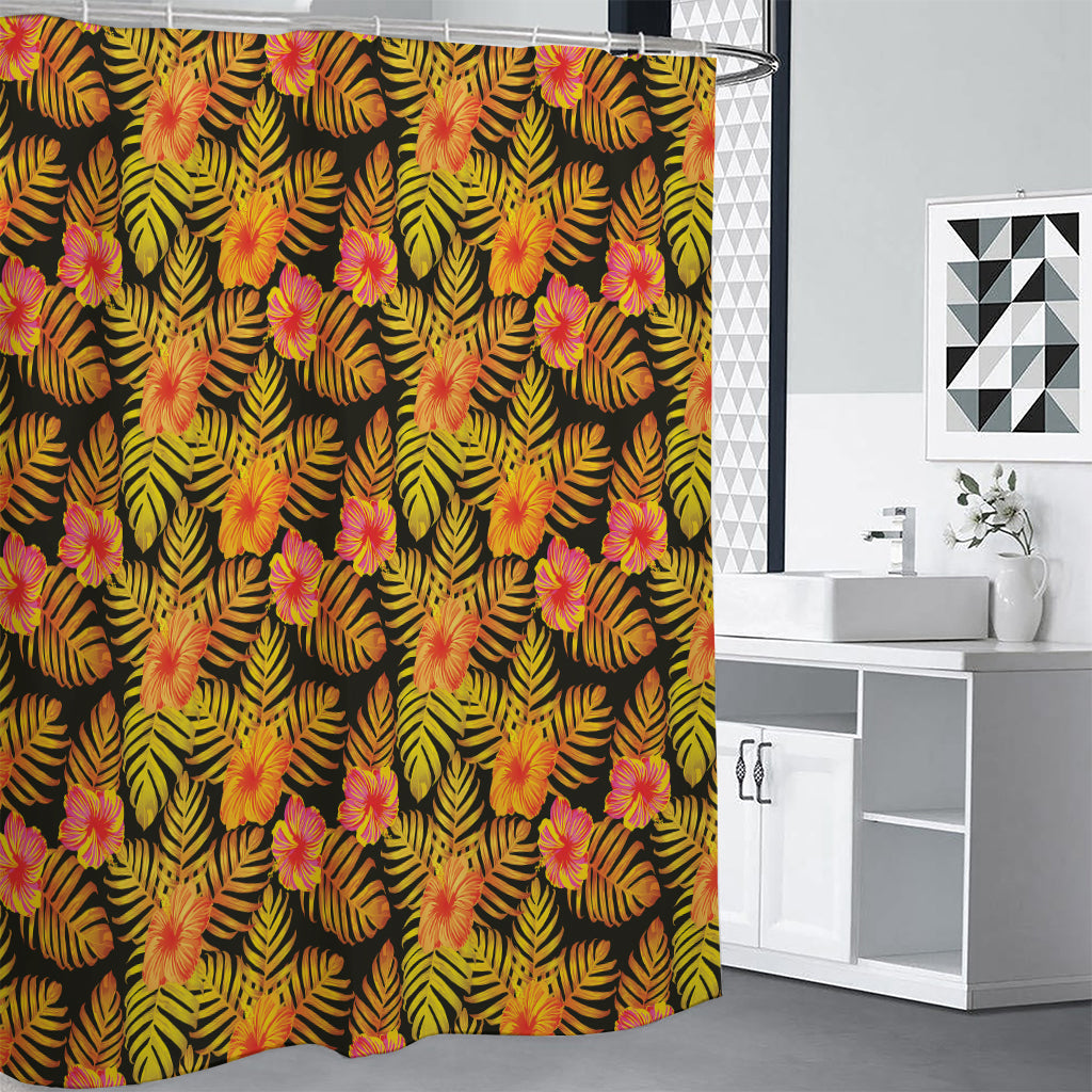 Yellow Hawaiian Tropical Pattern Print Shower Curtain