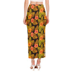 Yellow Hawaiian Tropical Pattern Print Side Slit Maxi Skirt