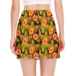 Yellow Hawaiian Tropical Pattern Print Side Slit Mini Skirt