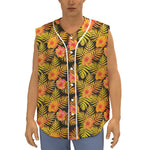 Yellow Hawaiian Tropical Pattern Print Sleeveless Baseball Jersey
