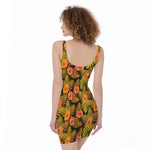 Yellow Hawaiian Tropical Pattern Print Sleeveless Bodycon Dress