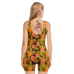 Yellow Hawaiian Tropical Pattern Print Sleeveless One Piece Swimsuit