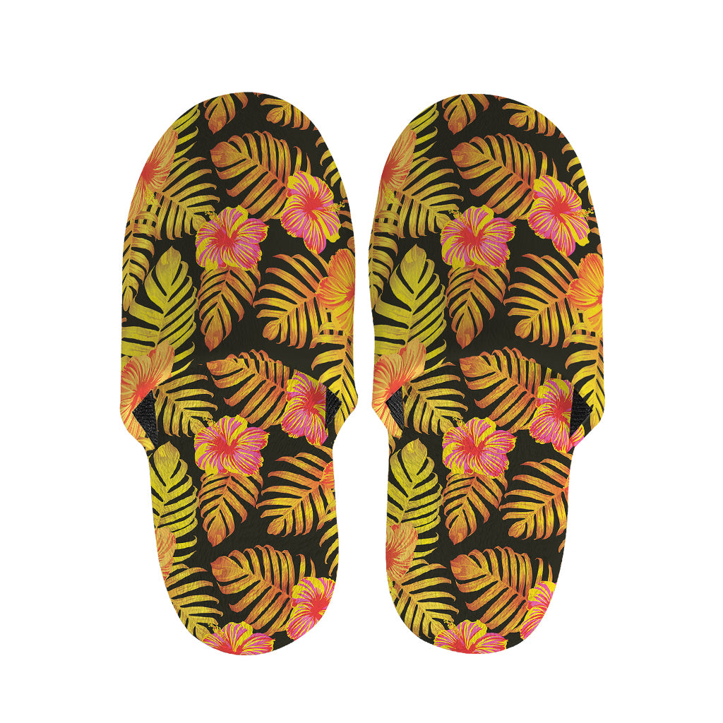 Yellow Hawaiian Tropical Pattern Print Slippers