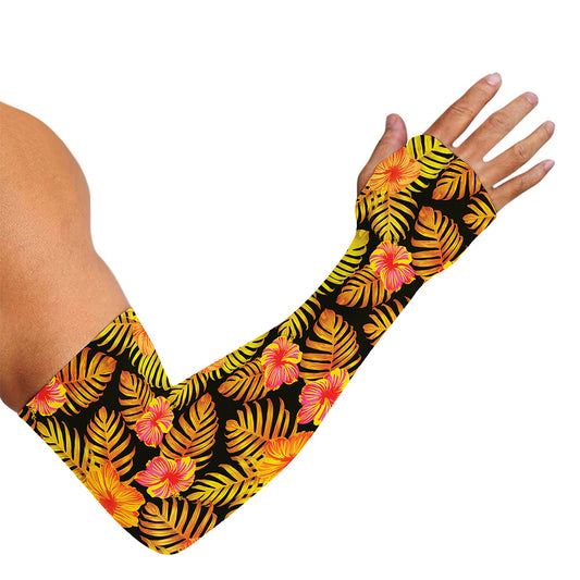 Yellow Hawaiian Tropical Pattern Print Sun Protection Arm Sleeves
