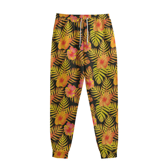 Yellow Hawaiian Tropical Pattern Print Sweatpants
