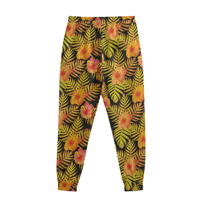 Yellow Hawaiian Tropical Pattern Print Sweatpants