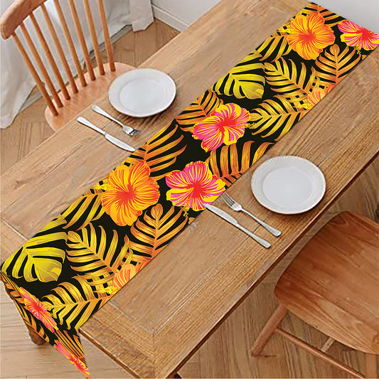 Yellow Hawaiian Tropical Pattern Print Table Runner