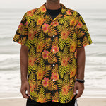 Yellow Hawaiian Tropical Pattern Print Textured Short Sleeve Shirt