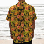 Yellow Hawaiian Tropical Pattern Print Textured Short Sleeve Shirt