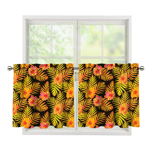 Yellow Hawaiian Tropical Pattern Print Tier Curtains