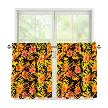 Yellow Hawaiian Tropical Pattern Print Tier Curtains