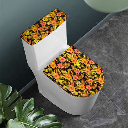 Yellow Hawaiian Tropical Pattern Print Toilet Lid And Tank Cover Set