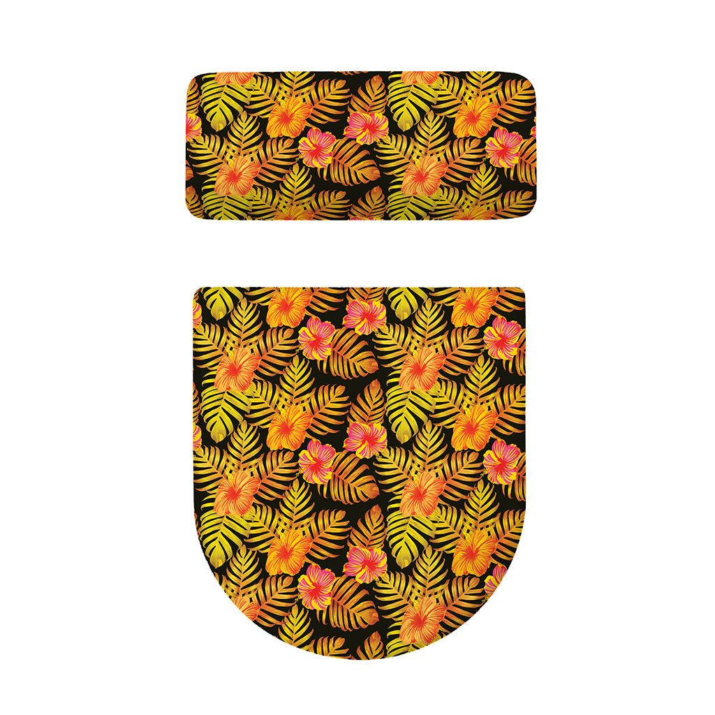 Yellow Hawaiian Tropical Pattern Print Toilet Lid And Tank Cover Set