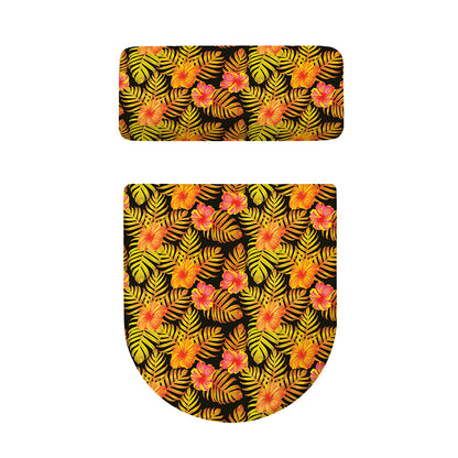 Yellow Hawaiian Tropical Pattern Print Toilet Lid And Tank Cover Set