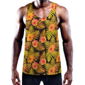 Yellow Hawaiian Tropical Pattern Print Men's Workout Tank Top