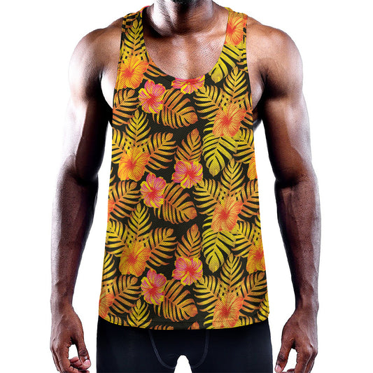Yellow Hawaiian Tropical Pattern Print Training Tank Top
