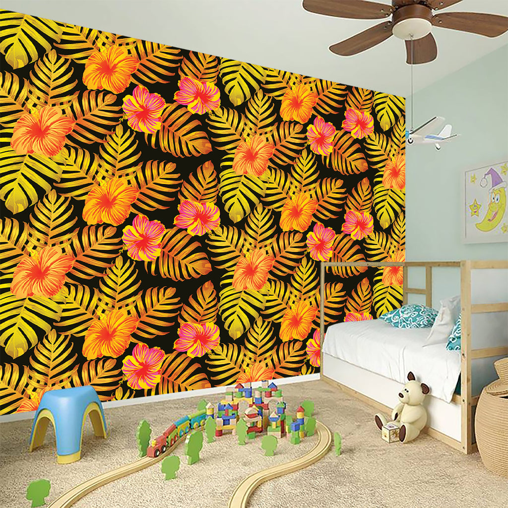 Yellow Hawaiian Tropical Pattern Print Wall Sticker