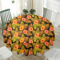 Yellow Hawaiian Tropical Pattern Print Waterproof Round Tablecloth