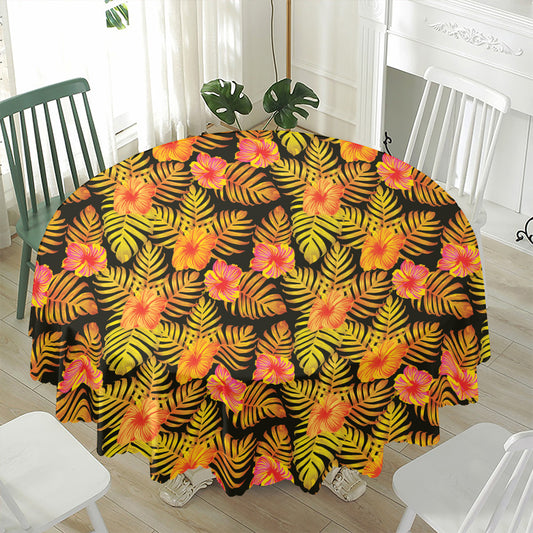 Yellow Hawaiian Tropical Pattern Print Waterproof Round Tablecloth