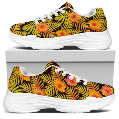 Yellow Hawaiian Tropical Pattern Print White Chunky Shoes