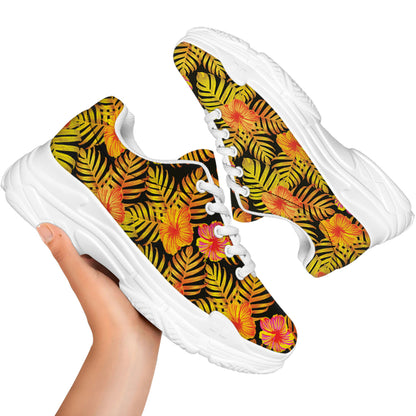 Yellow Hawaiian Tropical Pattern Print White Chunky Shoes